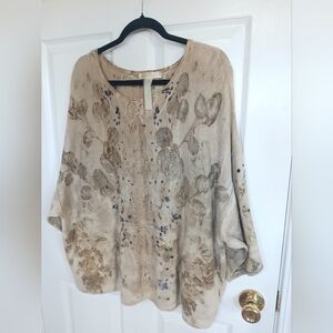 Gigi Renee Eco Print Oversized Boxy Sweaters Pockets Cotton/cashmere Blend Boho